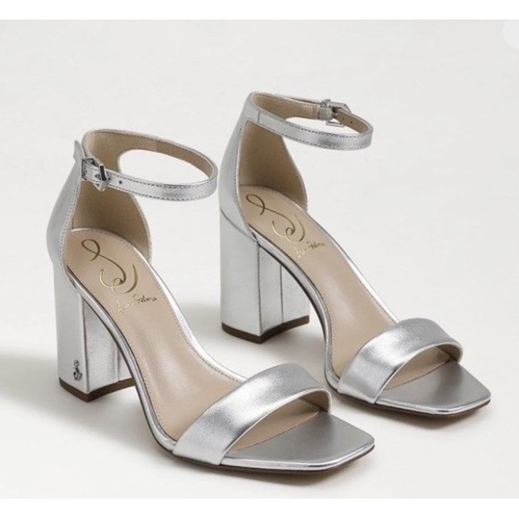 Sam Edelman Shoes - Sam Edelman Womens Silver Leather Daniella Ankle Strap Heels Size 7